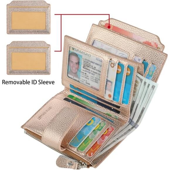 New Small Compact Women Wallet RFID Blocking Genuine Leather Bifold Purse - Picture 2 of 6